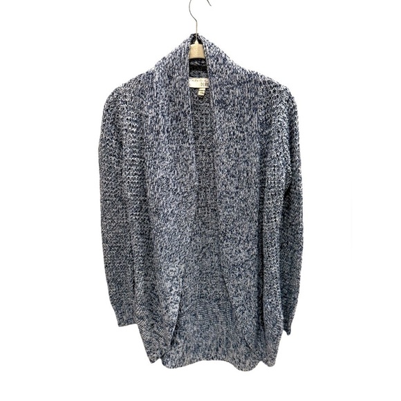 Derek Heart Open Front Shawl Collar Cardigan Sweater Medium Blue Marled Casual - Picture 1 of 3